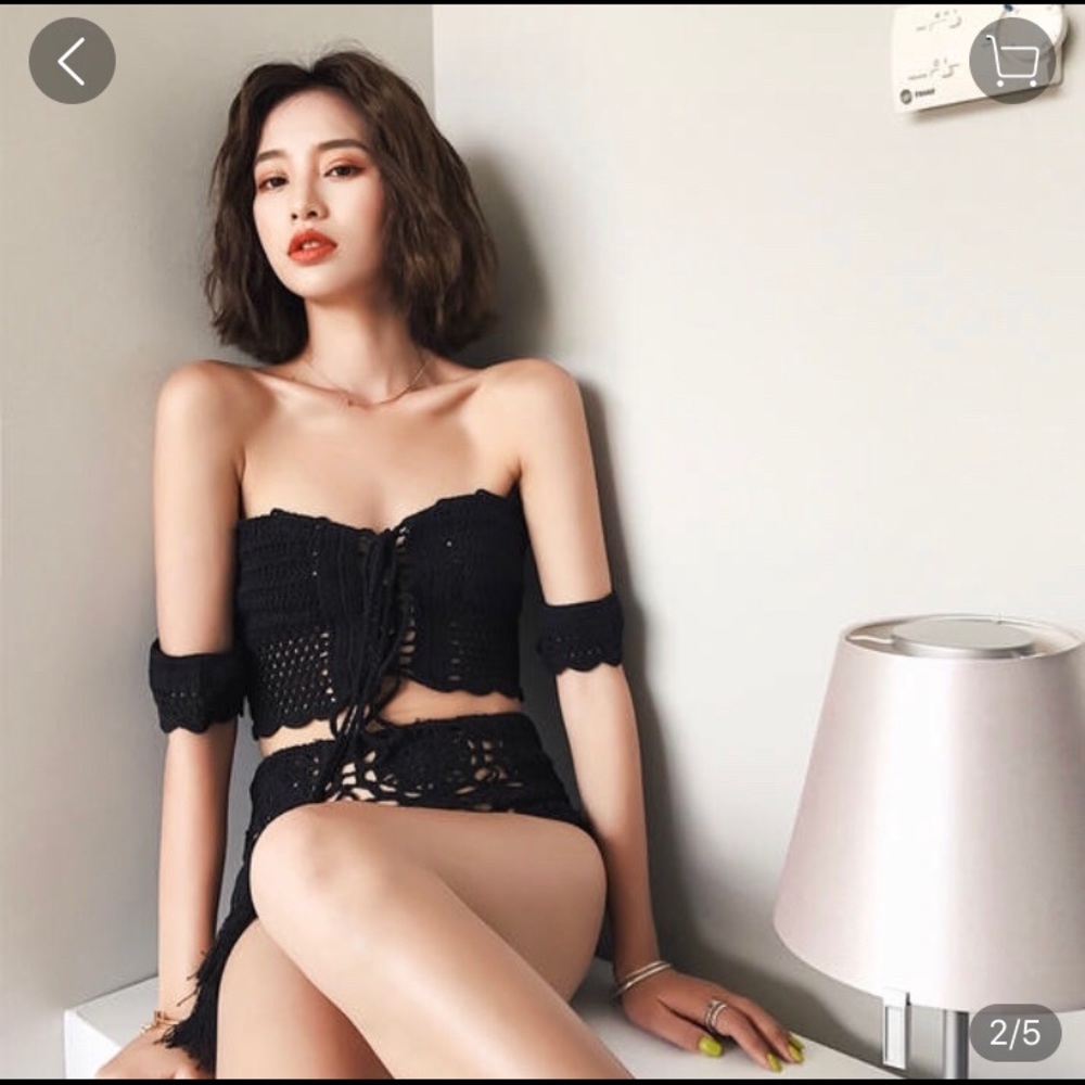 NEW: Black Crochet Off Shoulder Swimsuit Bottom